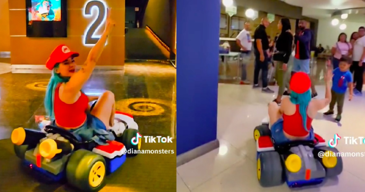 ¡Épico! TikToker llega al cine en go-kart para ver la película de Mario Bros