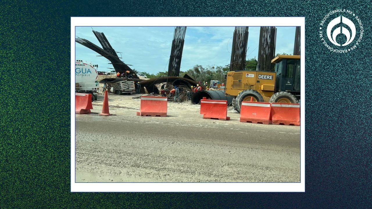 Colapso en obra del Tren Maya: cae parte de un puente por lluvias y aplasta auto