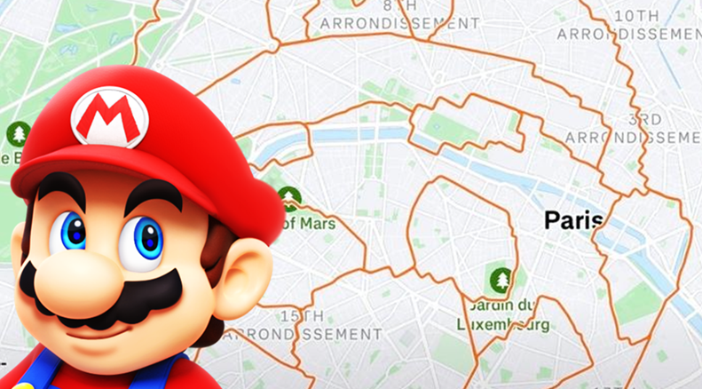 Fan celebra el Día de Mario recorriendo 110 km dibujando la cara de Mario con Strava